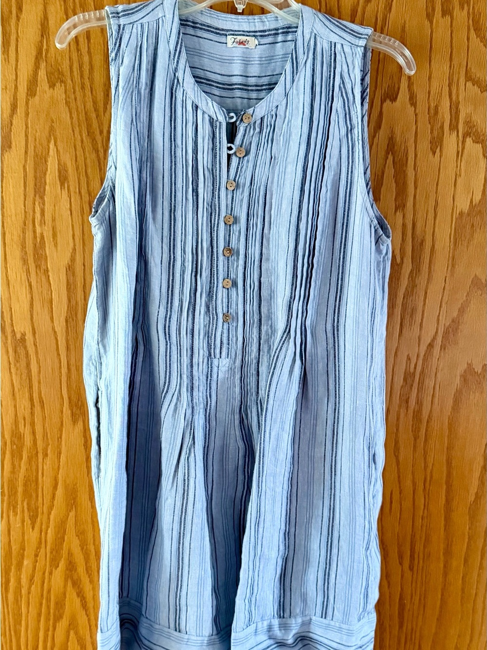 Faherty Light Blue and Navy Striped Sleeveless Tunic Dress